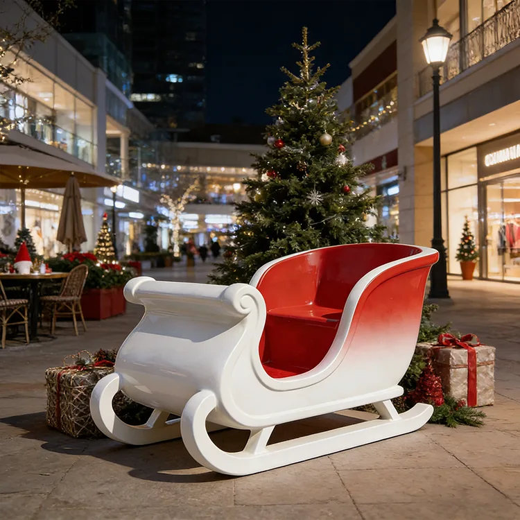 Christmas Fiberglass Santa Sleigh Sculpture